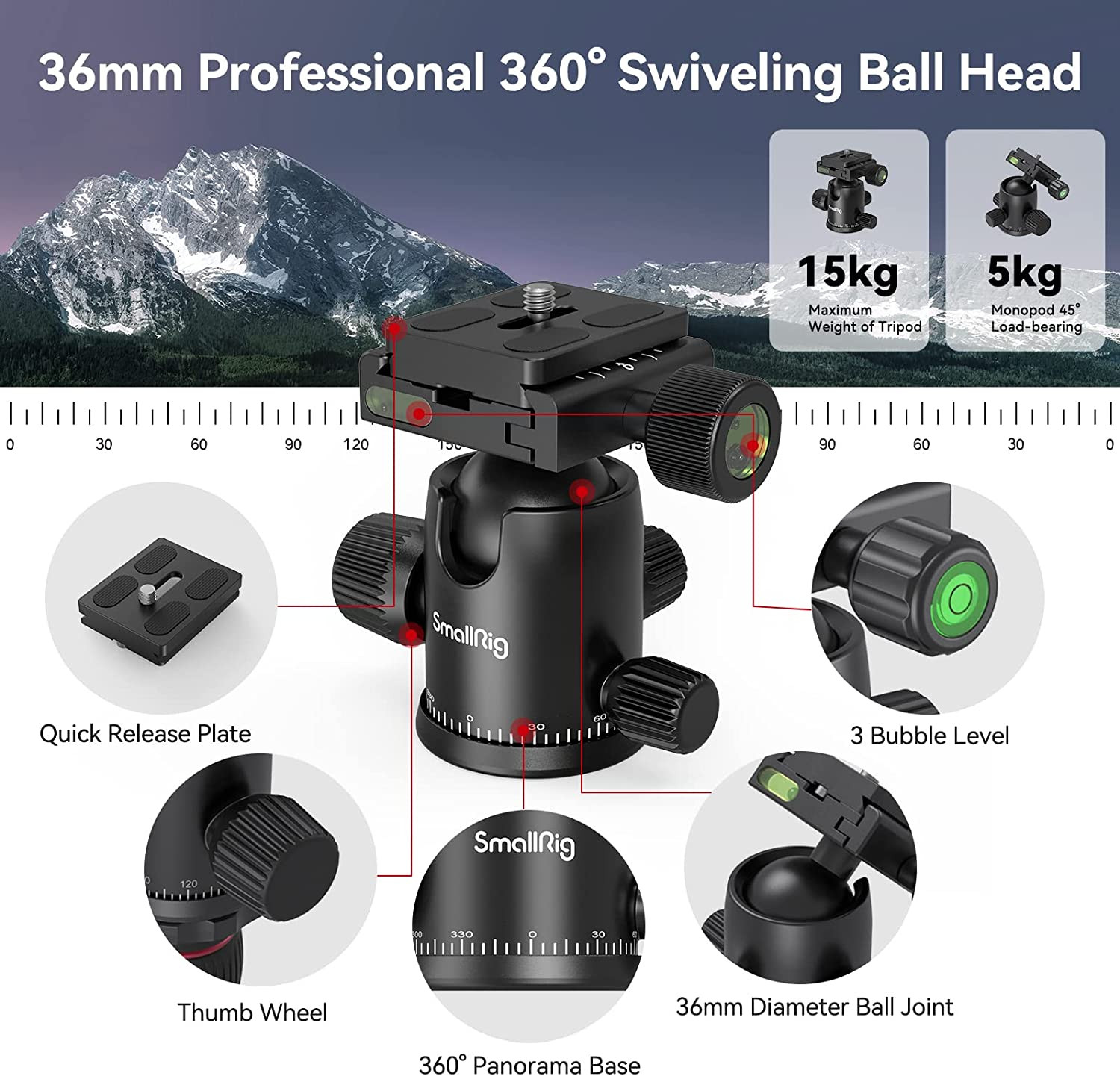 SmallRig CT-20 alumínium tripod, fényképezőgép állvány gömbfejjel (3474C)-8