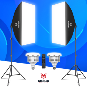 Jackal SB85+ Softbox szett 2x 85W E27 3200K-5500K LED izzóval, 2x 2m állvánnyal, távirányítóval