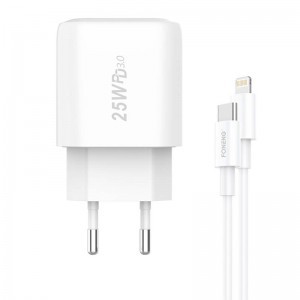 Foneng EU40 USB-C hálózati töltő adapter 25W PD QC 3.0 + USB-C - lightning kábel