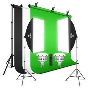 Jackal SB85+ softbox szett, 1,6x5m tekercses hátterekkel (zöld, fehér, fekete), 2x2m háttértartó állvánnyal