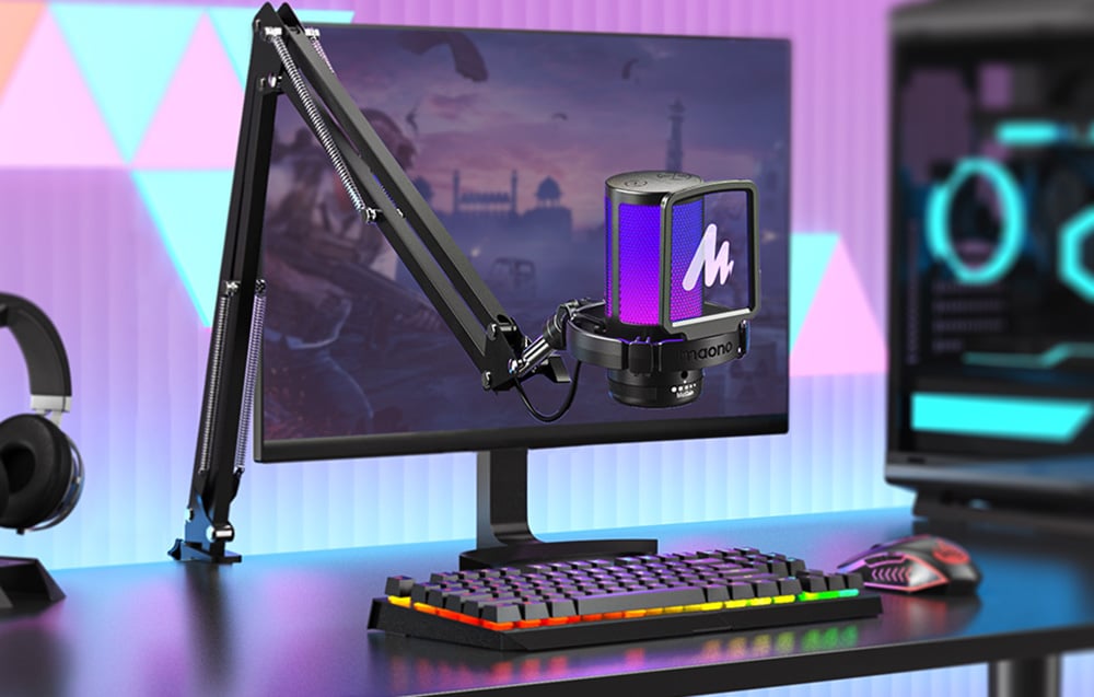 Maono DGM20S gaming, gamer mikrofon pop filterrel, állvánnyal, RGB világítással fekete-1