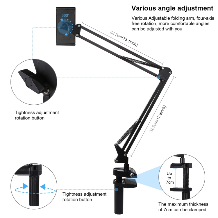 PULUZ asztalra rögzíthető állvány telefon/táblagép tartóval (fekete) (PU535B)-3