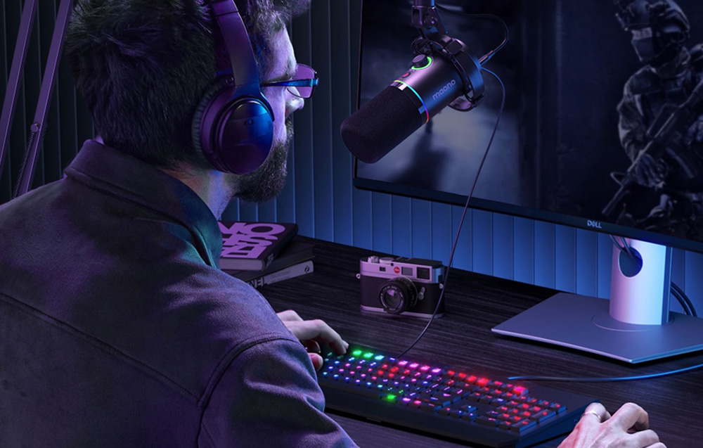 Maono PD200XS dinamikus gaming, gamer mikrofon állvánnyal, RGB világítással fekete-4