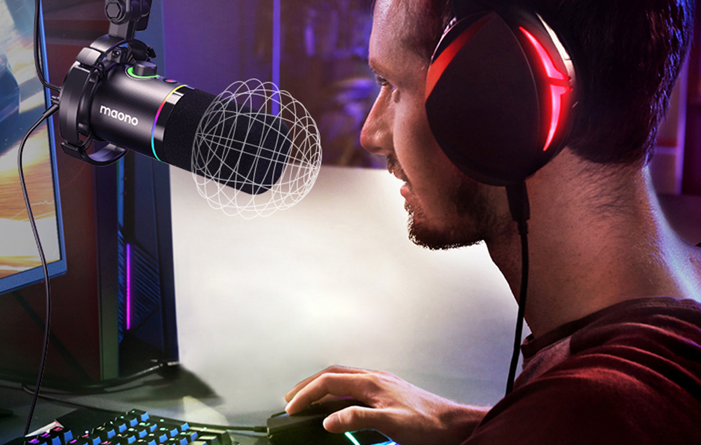 Maono PD200XS dinamikus gaming, gamer mikrofon állvánnyal, RGB világítással fekete-8