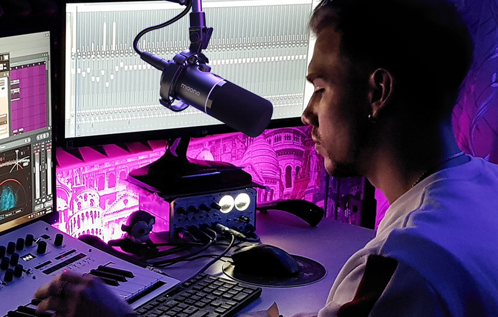 Maono PD200XS dinamikus gaming, gamer mikrofon állvánnyal, RGB világítással fekete-7