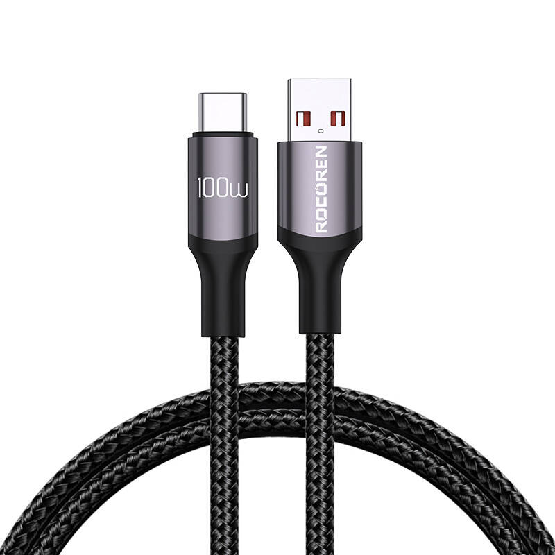 Rocoren USB-A - USB-C Retro Series 2m 100W gyorstöltő kábel (szürke)-0
