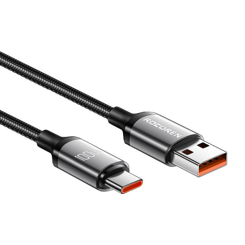 Rocoren USB-A - USB-C Retro Series 2m 100W gyorstöltő kábel (szürke)-1