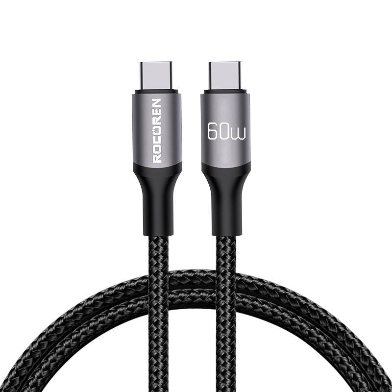 Rocoren USB-C - USB-C Retro Series 1m 60W gyorstöltő kábel (szürke)-0