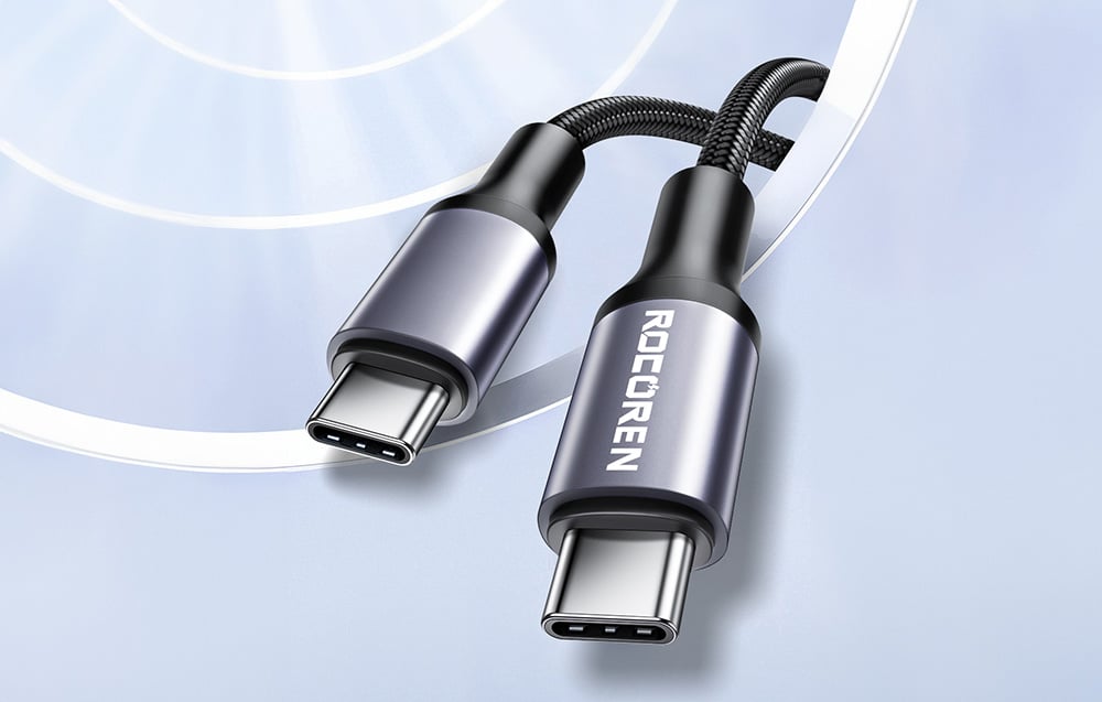 Rocoren USB-C - USB-C Retro Series 1m 60W gyorstöltő kábel (szürke)-1