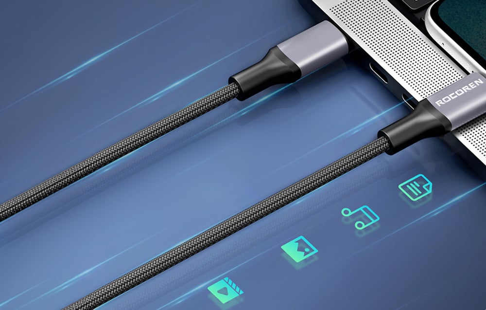 Rocoren USB-C - USB-C Retro Series 1m 60W gyorstöltő kábel (szürke)-2