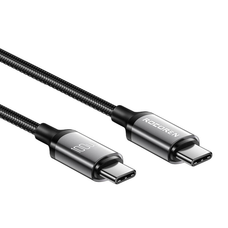 Rocoren USB-C - USB-C Retro Series 2m 100W gyorstöltő kábel (szürke)-1