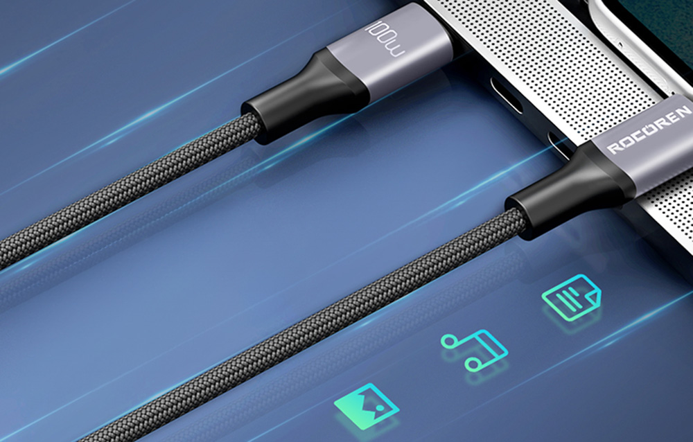 Rocoren USB-C - USB-C Retro Series 2m 100W gyorstöltő kábel (szürke)-5