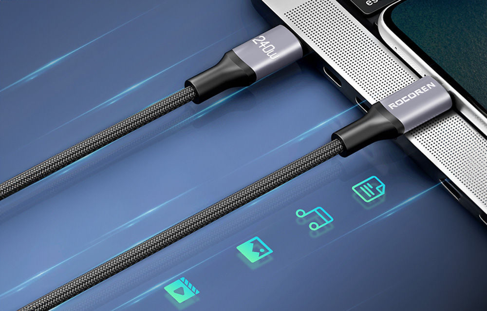 Rocoren USB-C - USB-C Retro Series 2m 240W gyorstöltő kábel (szürke)-3
