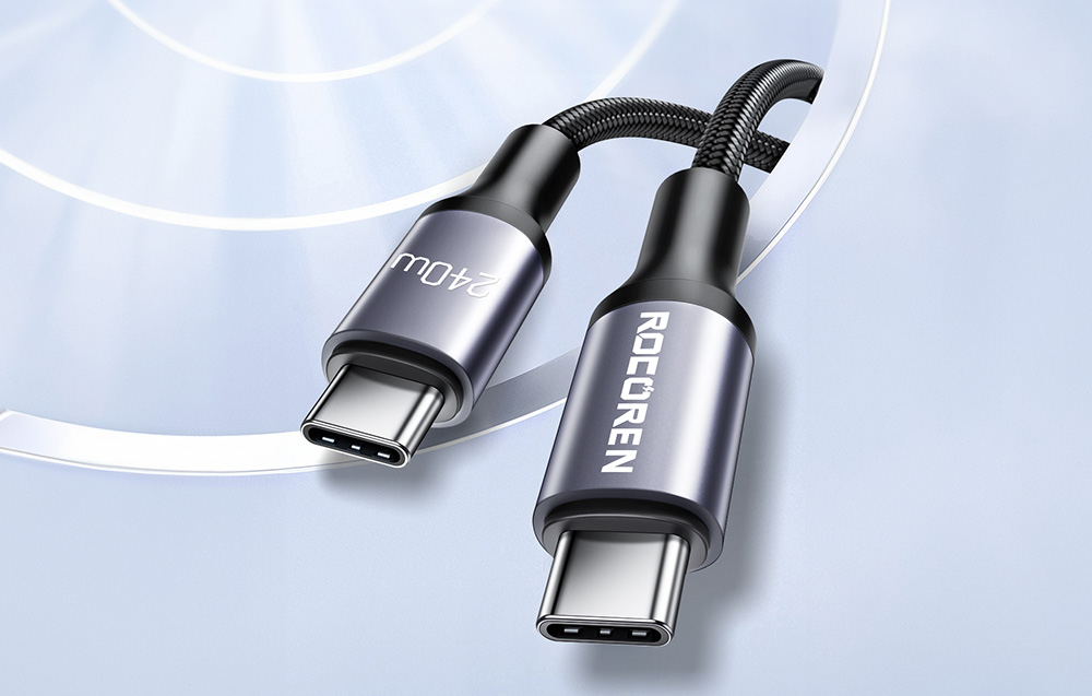 Rocoren USB-C - USB-C Retro Series 1m 240W gyorstöltő kábel (szürke)-5