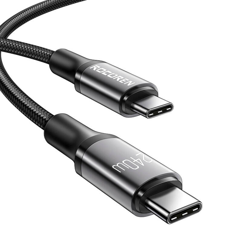 Rocoren USB-C - USB-C Retro Series 2m 240W gyorstöltő kábel (szürke)-1
