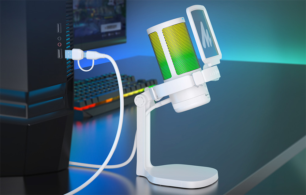 Maono DGM20 gaming, gamer mikrofon pop filterrel, RGB világítással fehér-7