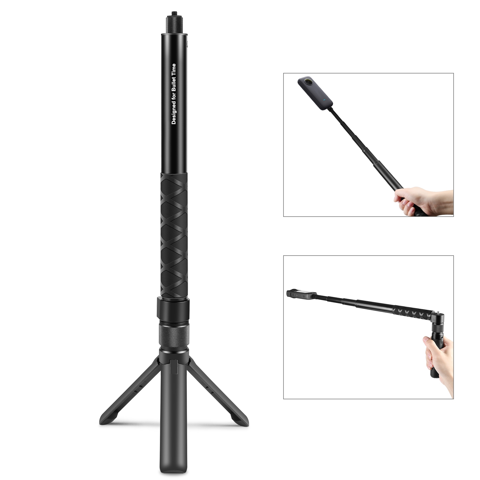 PULUZ Insta360 X3 / X4 forgatható fogantyús, teleszkópos selfie bot állvány, 110cm (fekete) (PU887B)-0