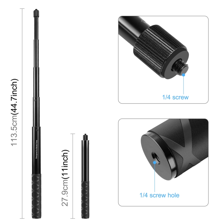 PULUZ Insta360 X3 / X4 forgatható fogantyús, teleszkópos selfie bot állvány, 110cm (fekete) (PU887B)-8