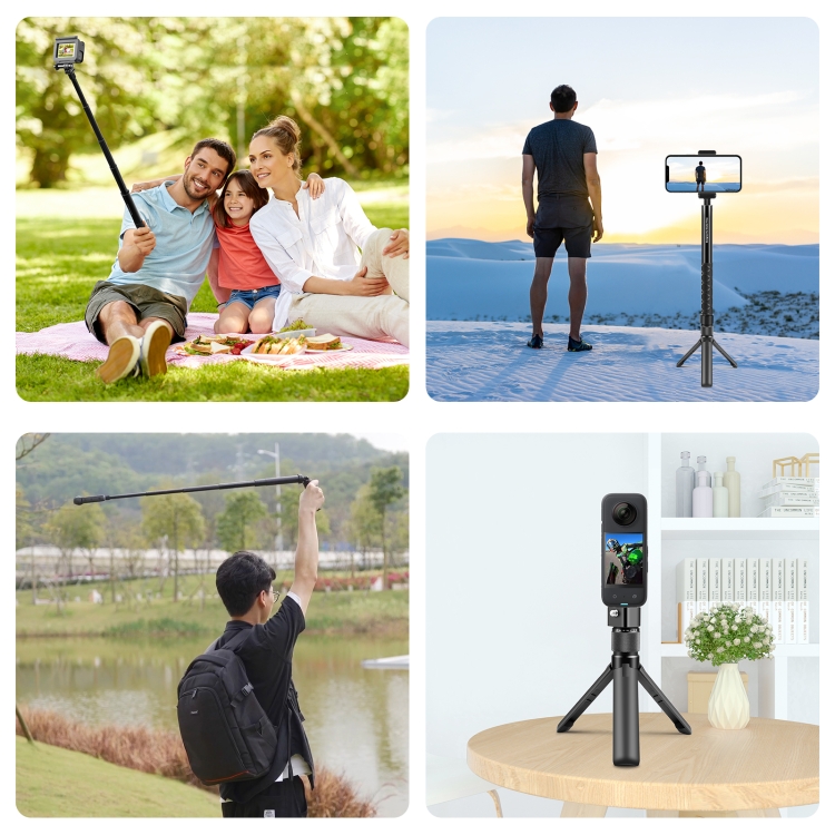 PULUZ Insta360 X3 / X4 forgatható fogantyús, teleszkópos selfie bot állvány, 110cm (fekete) (PU887B)-9