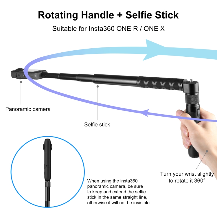 PULUZ Insta360 X3 / X4 forgatható fogantyús, teleszkópos selfie bot állvány, 110cm (fekete) (PU887B)-1