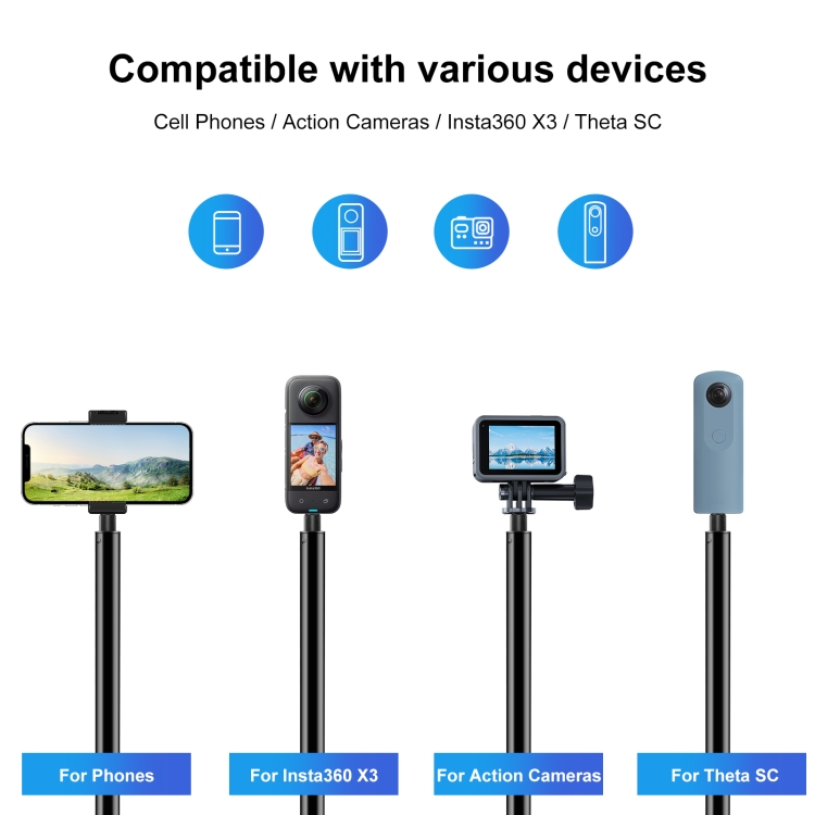 PULUZ Insta360 X3 / X4 forgatható fogantyús, teleszkópos selfie bot állvány, 110cm (fekete) (PU887B)-3