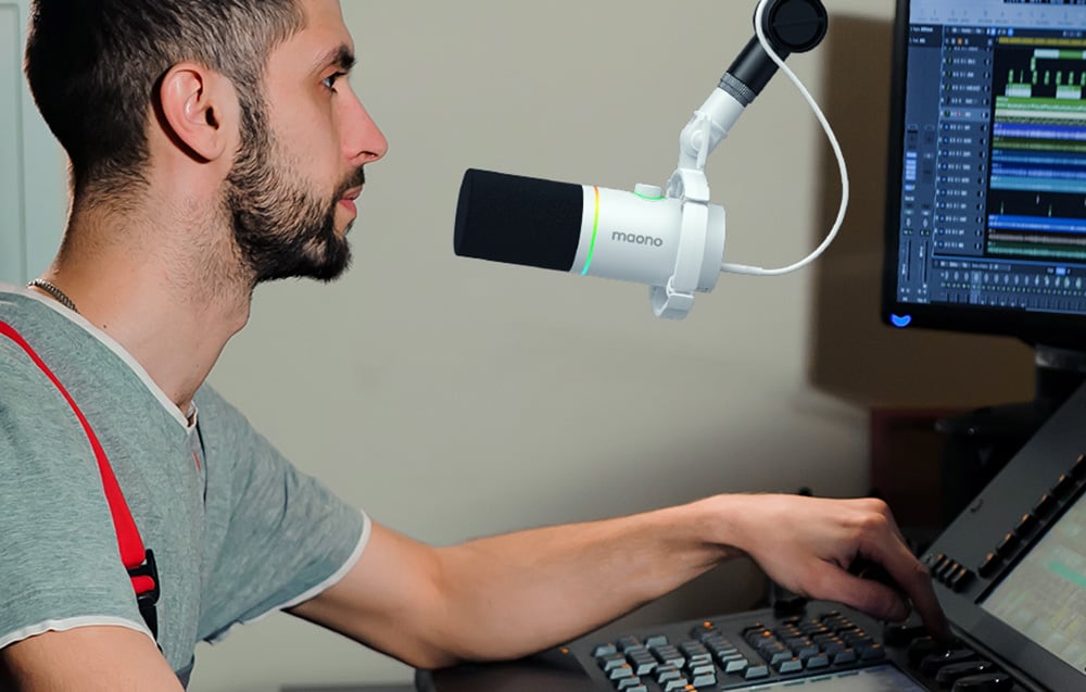Maono PD200x dinamikus gaming, gamer mikrofon RGB világítással (fehér)-4