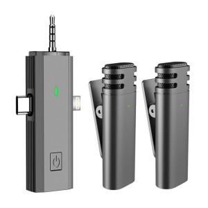 S17 3 az 1-ben vezeték nélküli mikrofon (2 adó + 1 vevő) Lightning + USB-C + 3.5mm TRRS jack csatlakozóval