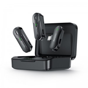 YESIDO KR17 dupla vezeték nélküli Lavalier mikrofon USB-C vevő, töltődobozzal