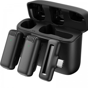 Dupla vezeték nélküli Lavalier mikrofon USB-C vevő, töltődobozzal