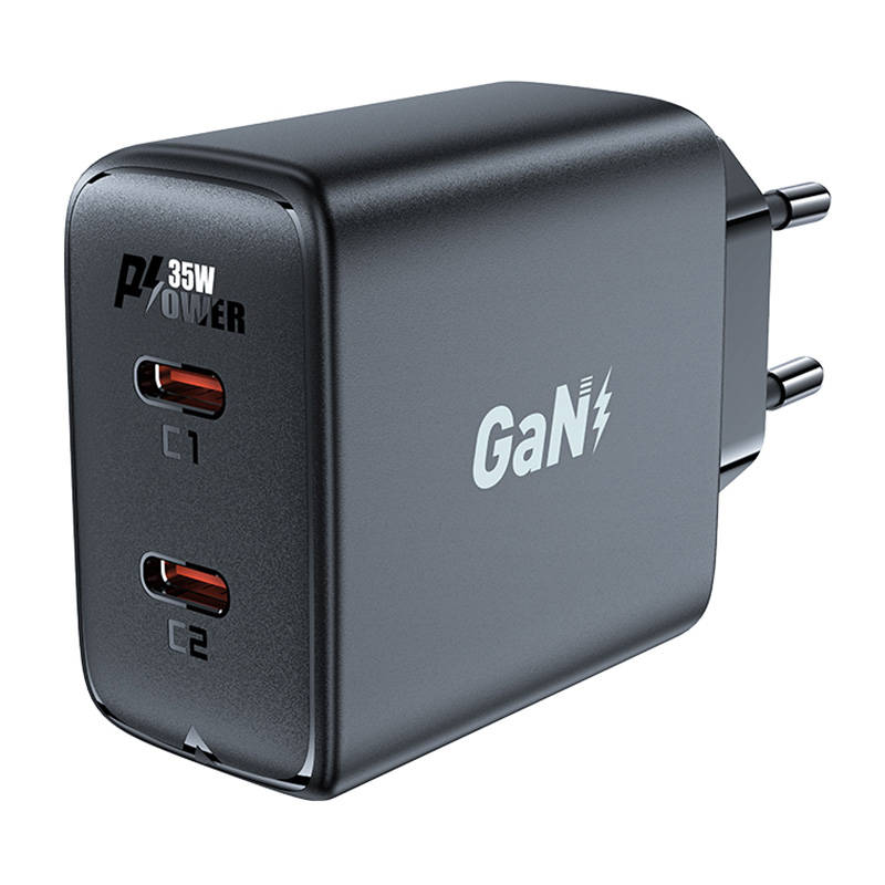 Acefast A49 hálózati töltő adapter, 2x USB-C, 35W PD (fekete)-0