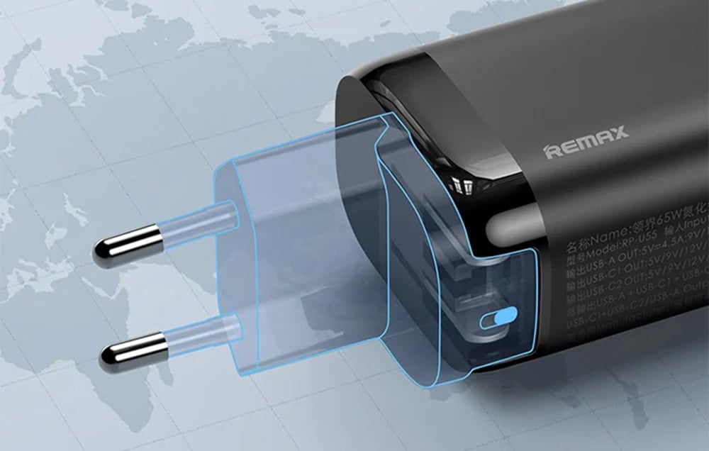 Remax RP-U55 hálózati töltő adapter 2x USB-C, USB-A 65W (fekete)-4