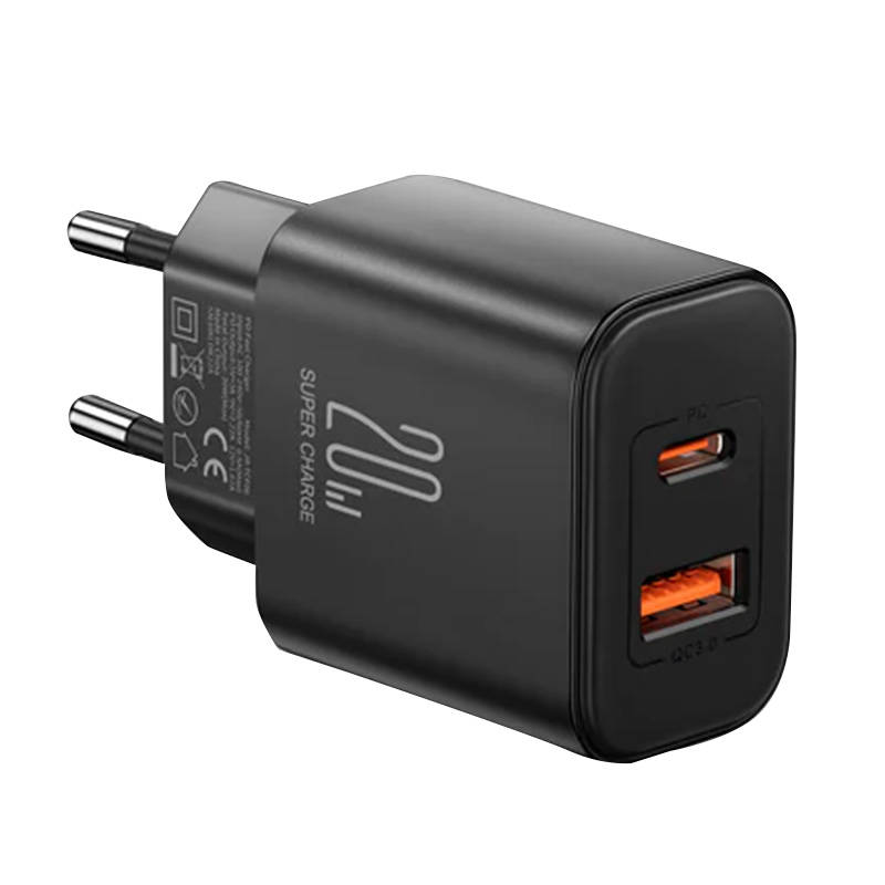 Joyroom JR-TCF05 hálózati töltő adapter USB-A QC3.0, USB-C PD 20W (fekete)-0