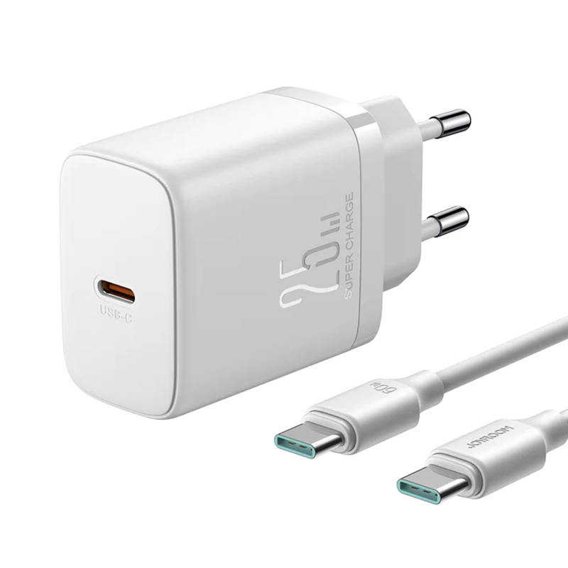  Joyroom JR-TCF11 hálózati töltő adapter USB-C 25W + USB-C - USB-C kábel 1m fehér-0
