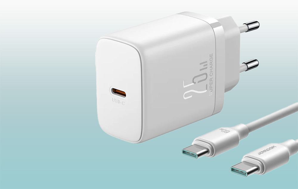  Joyroom JR-TCF11 hálózati töltő adapter USB-C 25W + USB-C - USB-C kábel 1m fehér-1