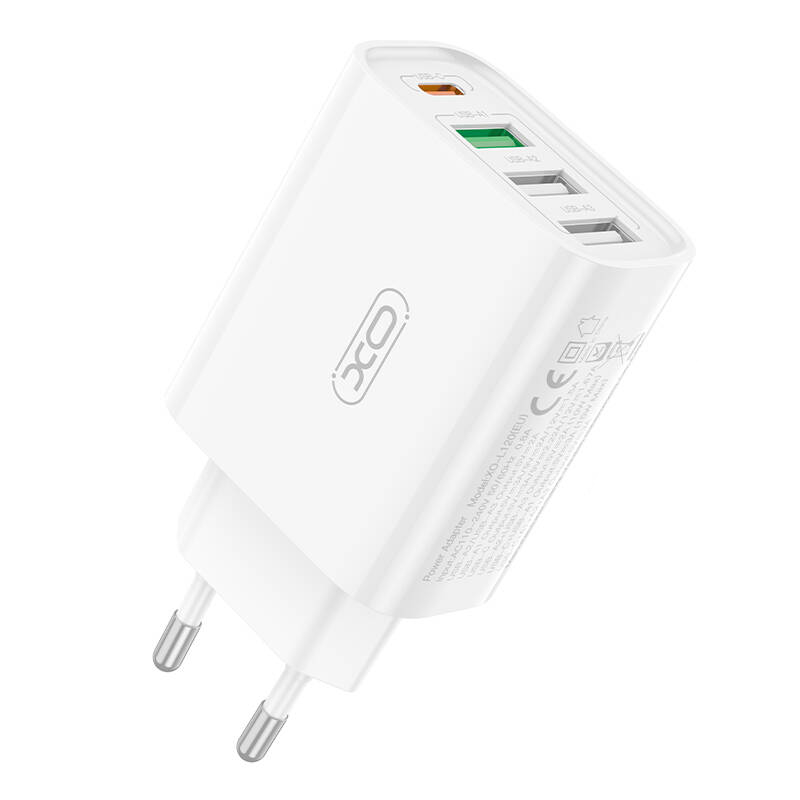 XO L120 hálózati töltő adapter 3x USB-A, 1x USB-C, 18W (fehér)-0