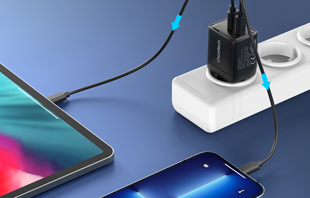 Choetech PD6051 hálózati töltő adapter GAN3 USB-C + USB-C PD 35W (fekete)-3