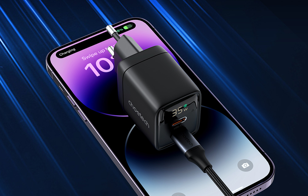 Choetech PD6051 hálózati töltő adapter GAN3 USB-C + USB-C PD 35W (fekete)-4