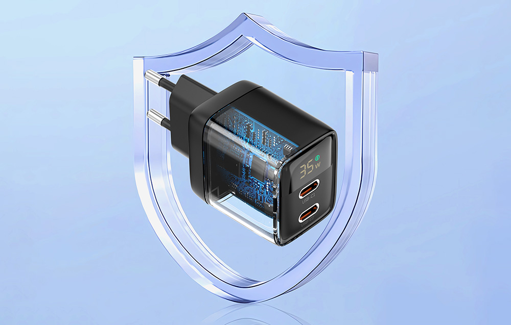 Choetech PD6051 hálózati töltő adapter GAN3 USB-C + USB-C PD 35W (fekete)-6