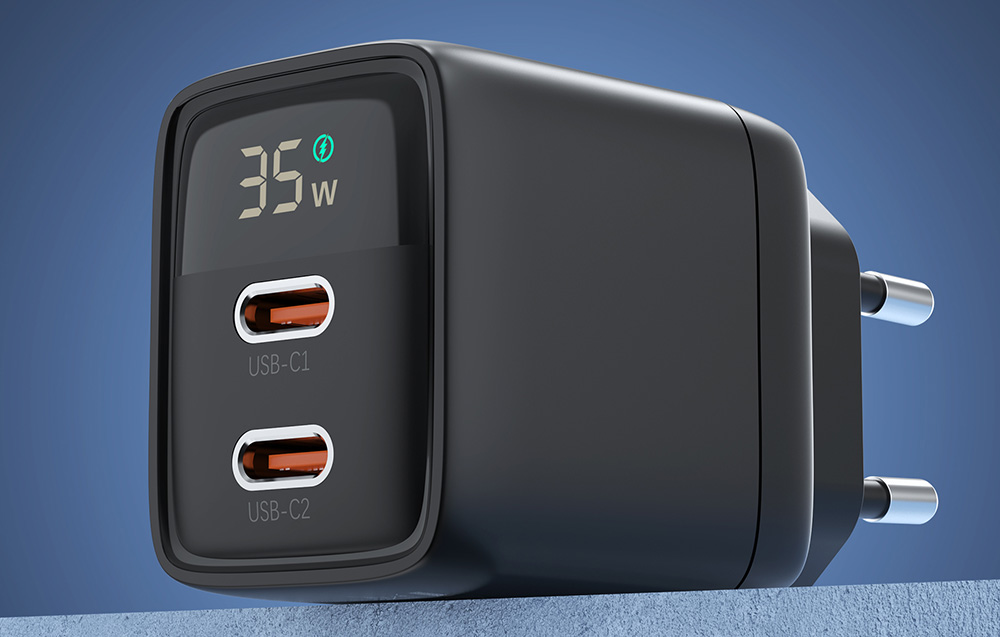 Choetech PD6051 hálózati töltő adapter GAN3 USB-C + USB-C PD 35W (fekete)-5