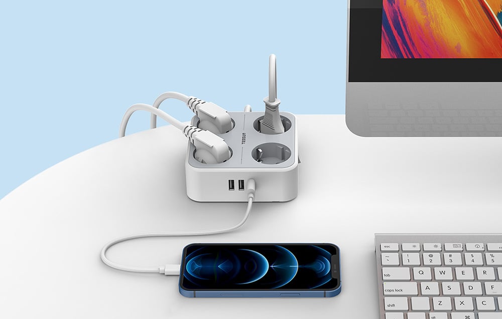 TESSAN TS-302-C-GR 4x hálózati elosztó + 2x USB-A, 1x USB-C töltő 2m-1
