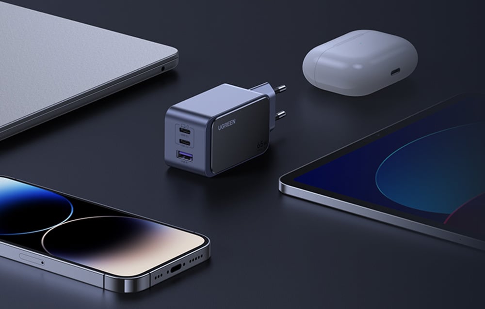 Ugreen Nexode Air 65W hálózati töltő adapter 1x USB-A + 2x USB-C (szürke)-5