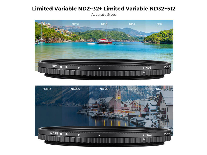 K&F Concept 58mm Variable ND szűrő kit 2 darabos ND2-32 & ND32-512-3
