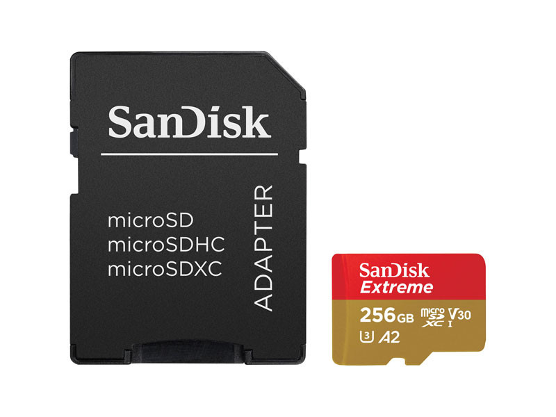 Sandisk 256gb MicroSDXC Extreme memóriakártya + Adapter 190 mb/s /130 mb/s UHS-I V30 A2 C10 U3 + Rescue Pro Deluxe szoftver-0