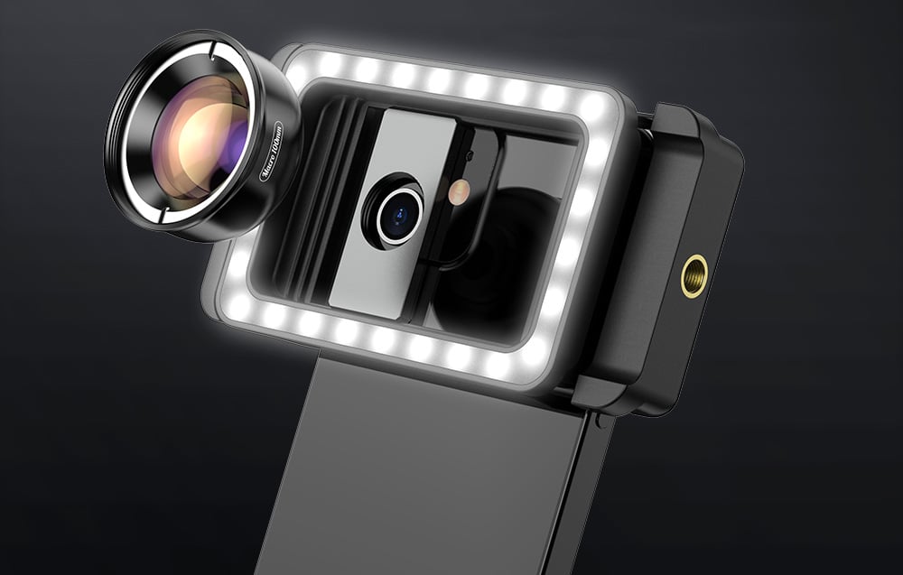 APEXEL APL-HB100FL23 100 mm-es makró mobiltelefon objektív LED világítással (fekete)-4