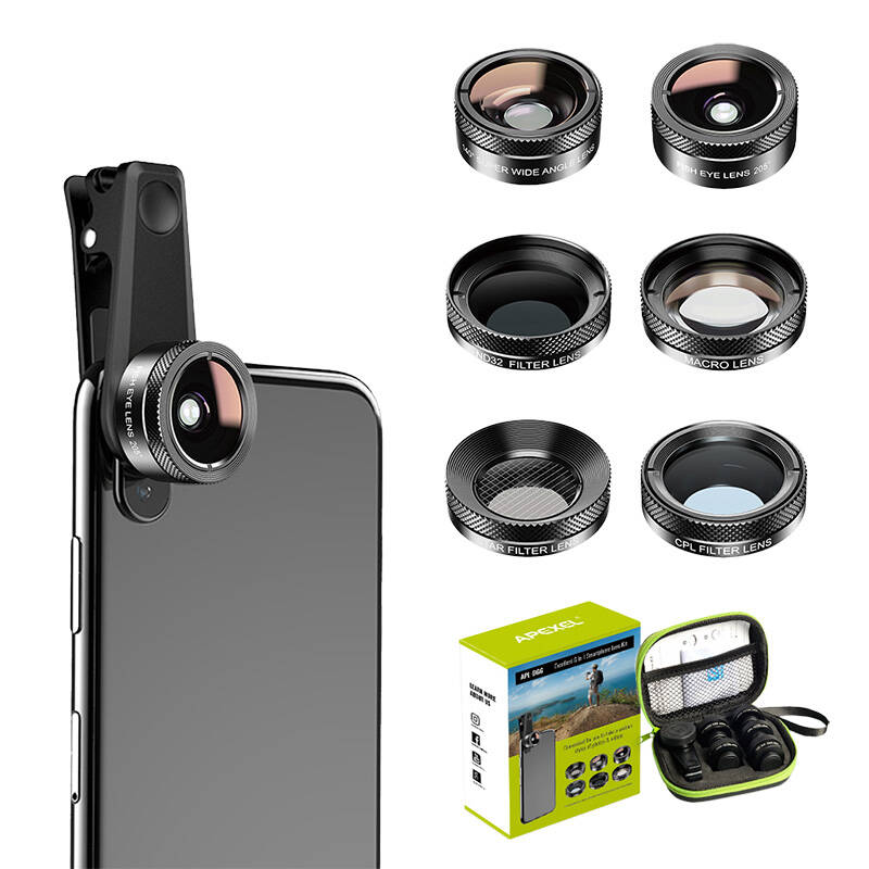 APEXEL APL-DG6V2 6 az 1-ben univerzális mobiltelefon objektív készlet (fekete)-0
