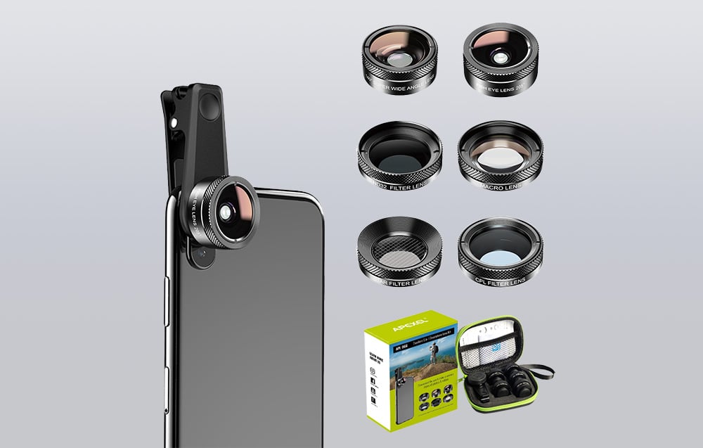 APEXEL APL-DG6V2 6 az 1-ben univerzális mobiltelefon objektív készlet (fekete)-9