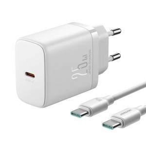  Joyroom JR-TCF11 hálózati töltő adapter USB-C 25W + USB-C - USB-C kábel 1m fehér