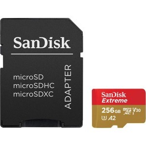 Sandisk 256gb MicroSDXC Extreme memóriakártya + Adapter 190 mb/s /130 mb/s UHS-I V30 A2 C10 U3 + Rescue Pro Deluxe szoftver