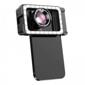 APEXEL APL-HB100FL23 100 mm-es makró mobiltelefon objektív LED világítással (fekete)