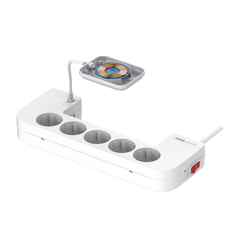 LDNIO SN5311W Management hálózati elosztó doboz vezeték nélküli töltővel 5x AC, 2x USB-A, 1x USB-C, 2m-5